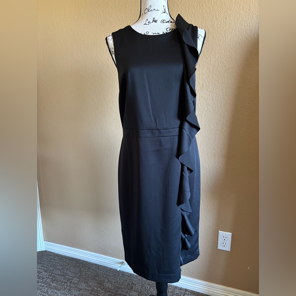 Banana Republic Black Asymmetrical Ruffled Sheath Dress